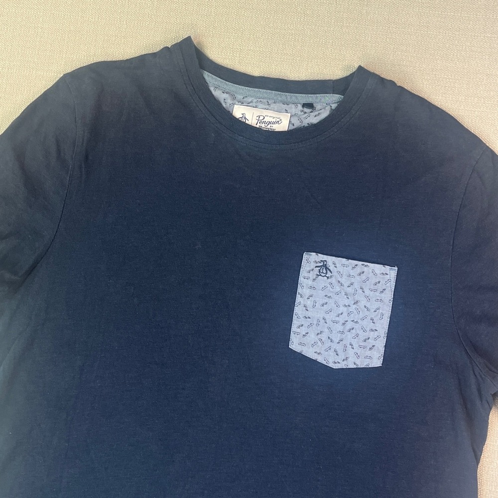 Original Penguin T-Shirt Mens XL Navy Blue Skateboard Pocket Crew Neck Tee